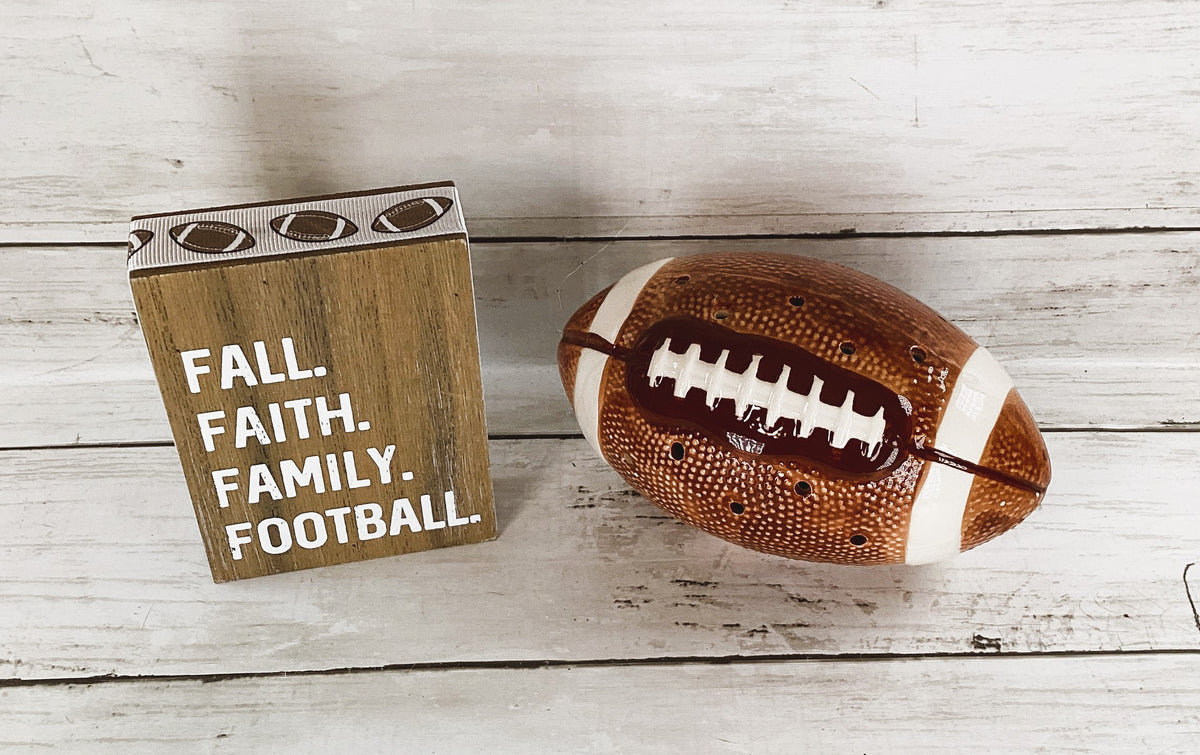 AGSD Fall Decor - Faith Family LED Lighted Ceramic Football Tier Tray 2pc