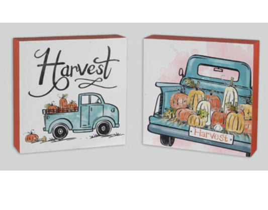 Youngs Fall Decor - Vintage Harvest Truck 2pc Block Signs