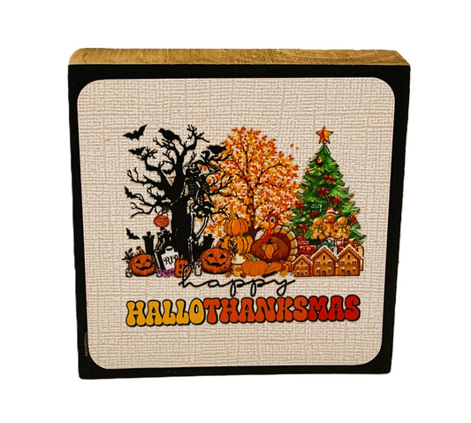 AGD Fall Decor - Pumpkin Gingerbread Hallothankmas Seasonal Tier Tray Sign