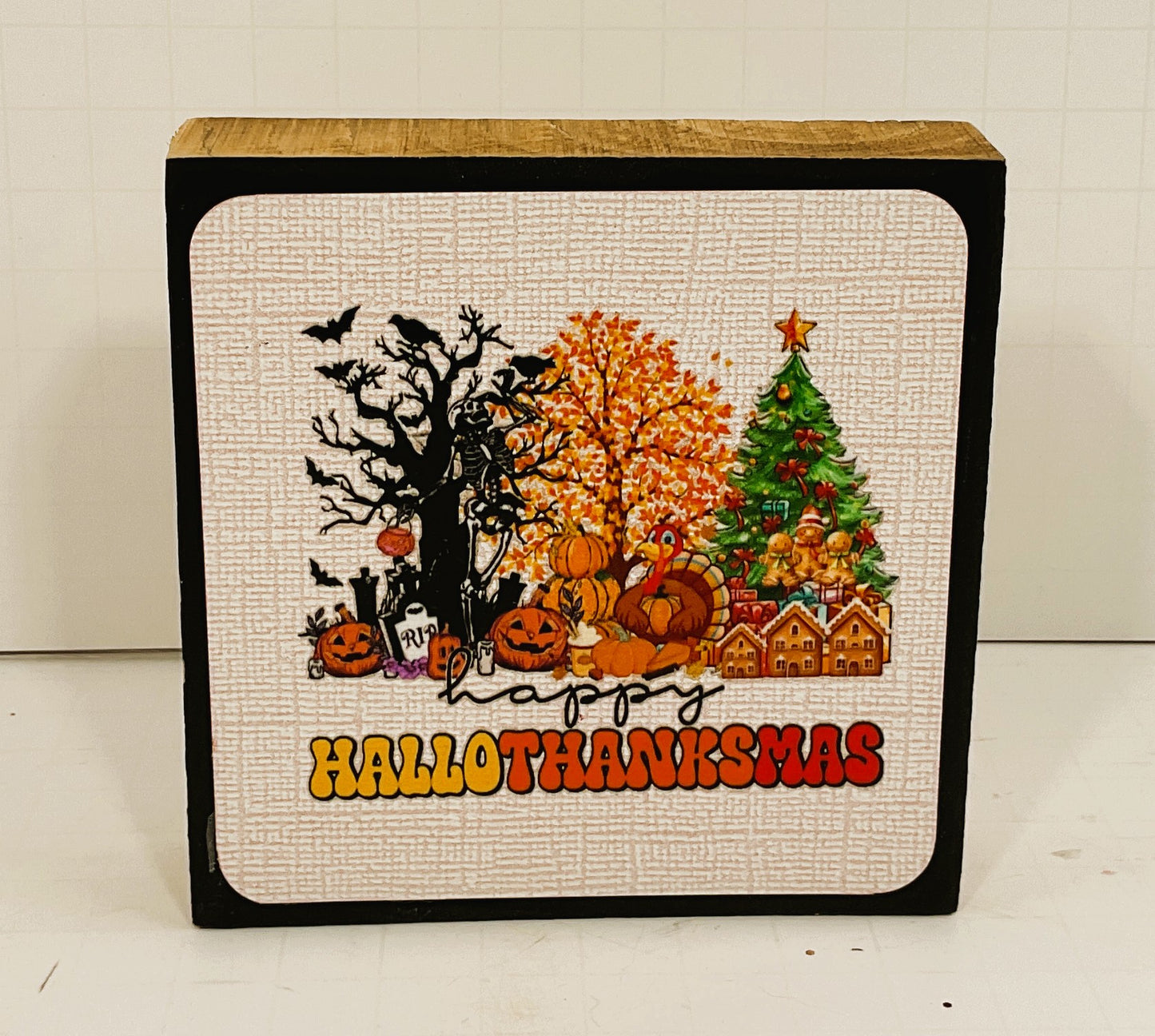 AGD Fall Decor - Pumpkin Gingerbread Hallothankmas Seasonal Tier Tray Sign