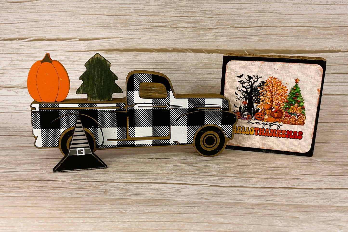 AGD Fall Decor - Multi- Seasonal Truck Pumpkin Witch Tree Tier Tray Bundle