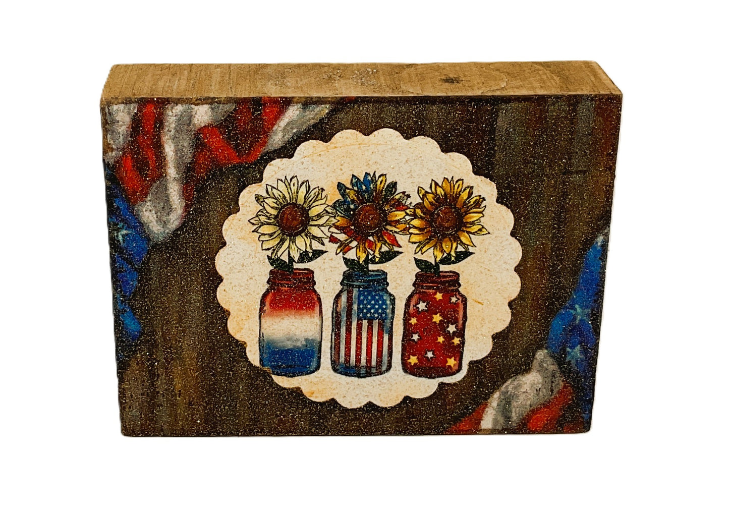 AGD Patriotic Decor - Sunflower Mason Jar Block Tier Tray SMALL Sign