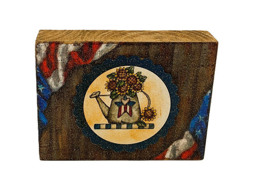 AGD Patriotic Decor - Prim Sunflower Block Tier Tray SMALL Sign