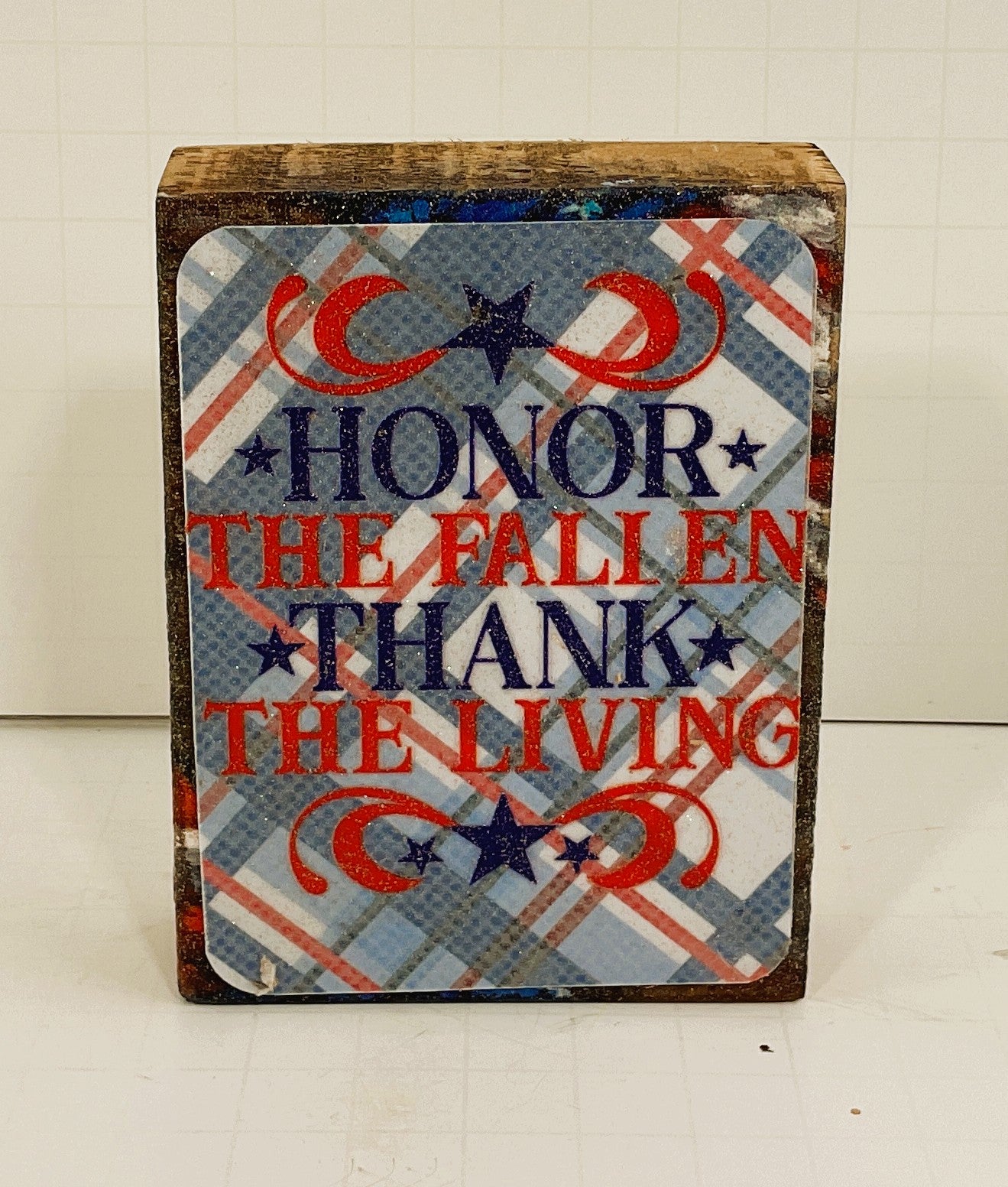 AGD Patriotic Decor - Memorial Veteran's Day Block Sign Decor