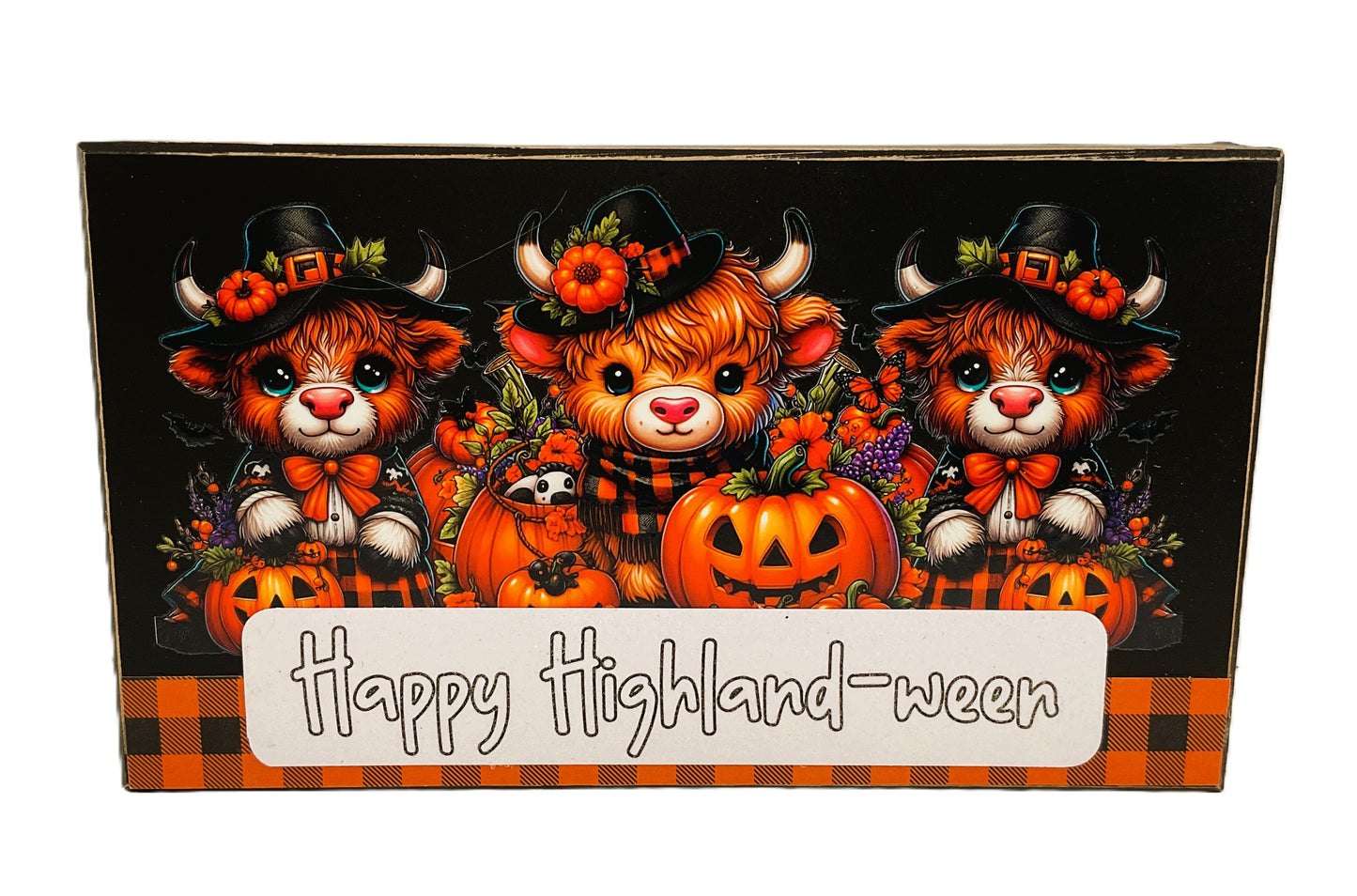 AGD Halloween Decor -  Happy Highland-Ween Cow Block Sign