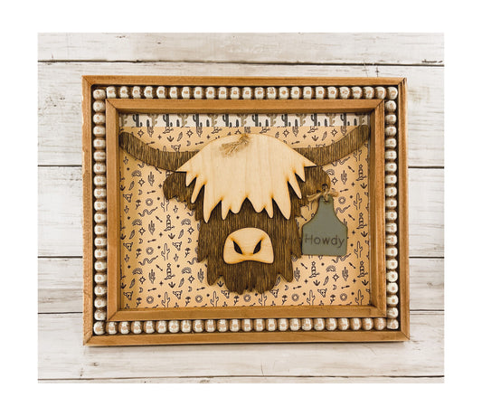 AGD Western Howdy Highland Cow Head Easel-back Sign
