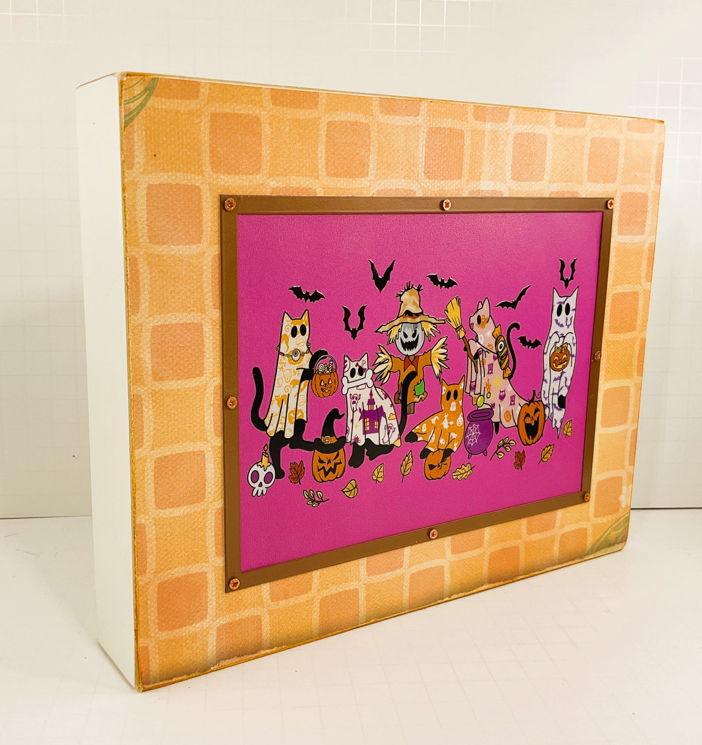 AGD Halloween Decor - Kitty Cats Happy Ghost Box Sign