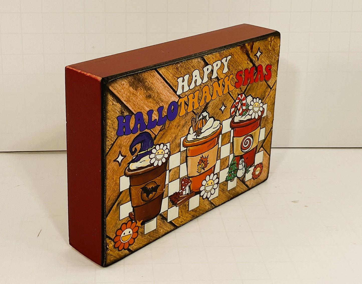 AGD Fall Decor - Coffee Bar Latte Hallothankmas Multi Seasonal Block Sgn
