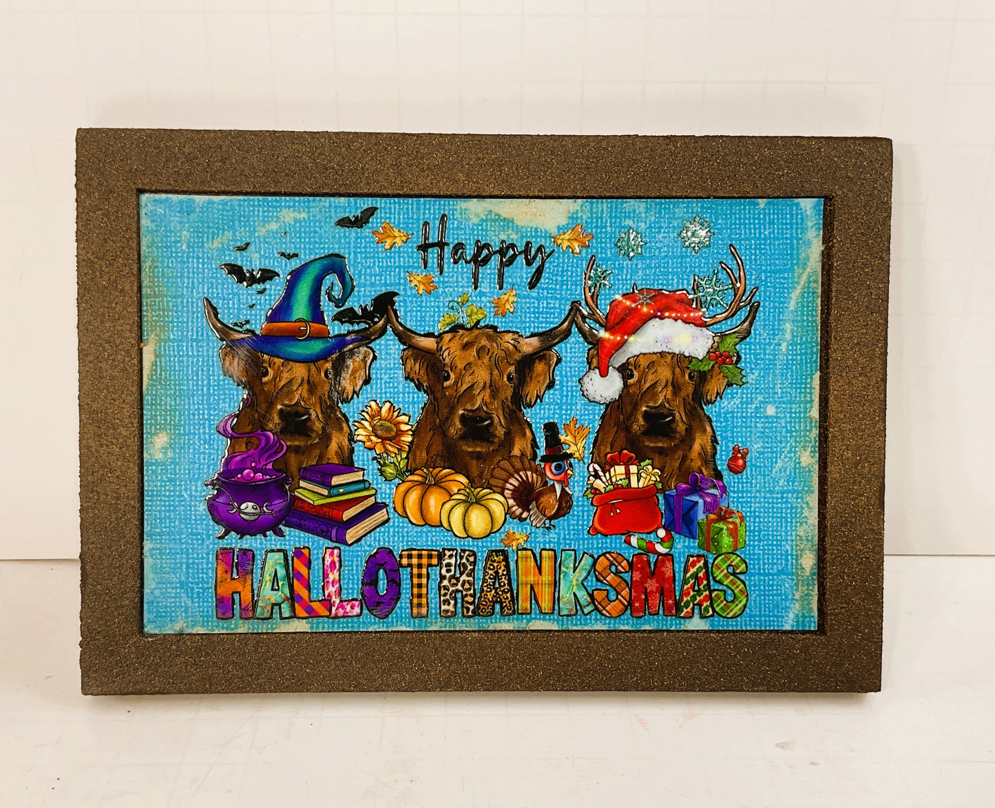 AGD Fall Decor - Hallo-Thank-Mas Highland Cow Multi Season Sign