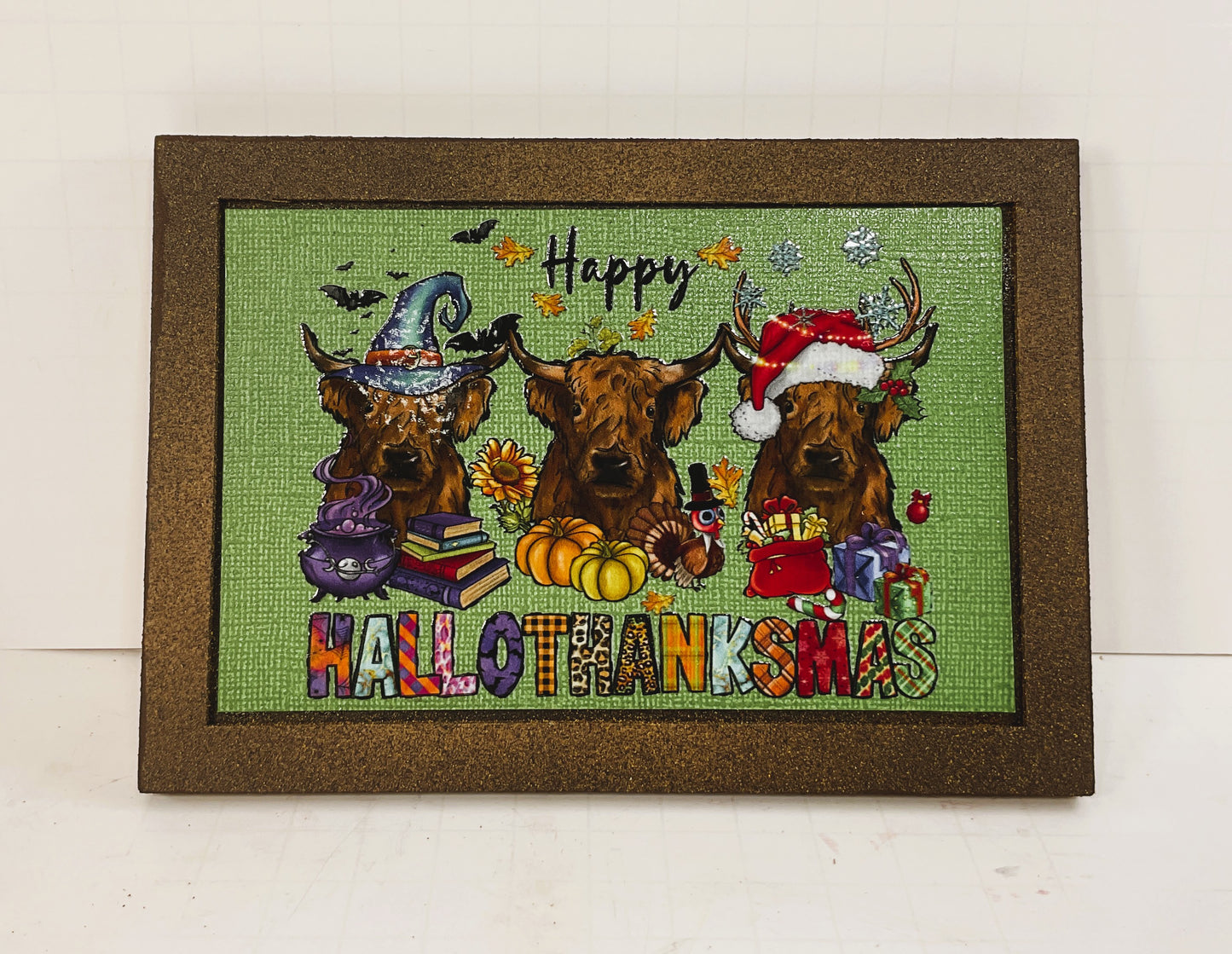 AGD Fall Decor - Hallo-Thank-Mas Highland Cow Multi Season Sign