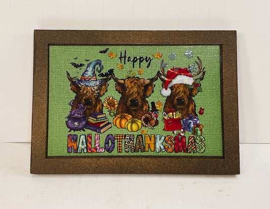AGD Fall Decor - Hallo-Thank-Mas Highland Cow Multi Season Sign