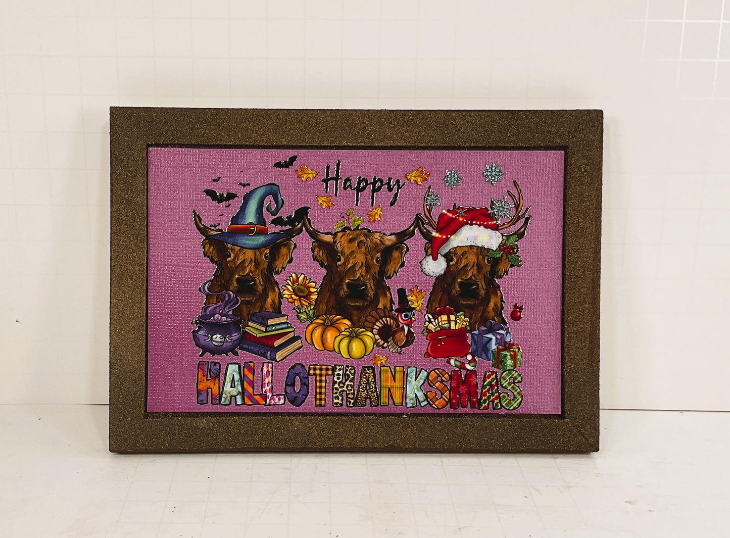 AGD Fall Decor - Hallo-Thank-Mas Highland Cow Multi Season Sign