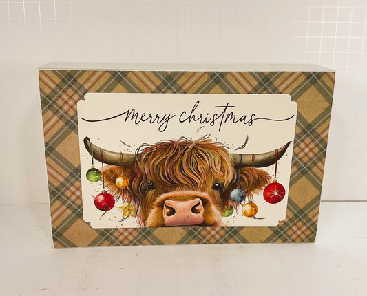 AGD Christmas Decor - Merry Highland Cow Coo Box Sign