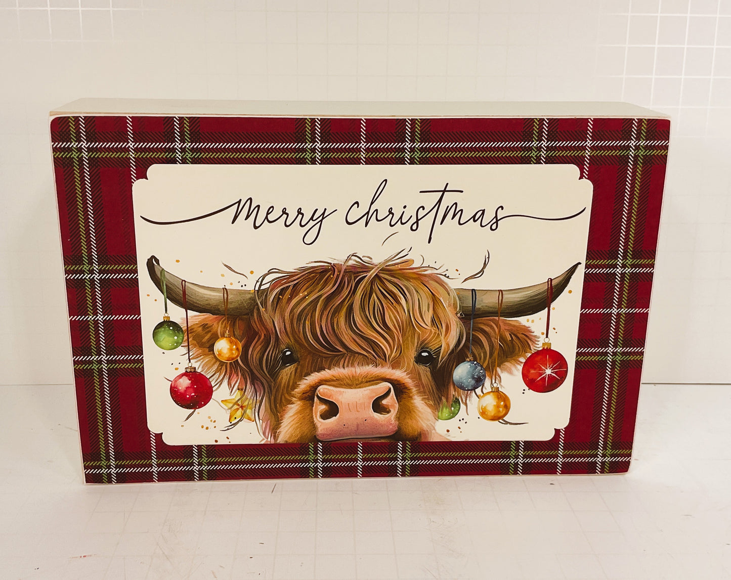 AGD Christmas Decor - Merry Highland Cow Coo Box Sign