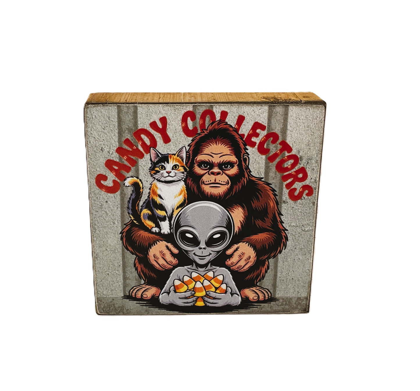 AGD Halloween Decor - Bigfoot Alien Candy Corn Small Block Sign
