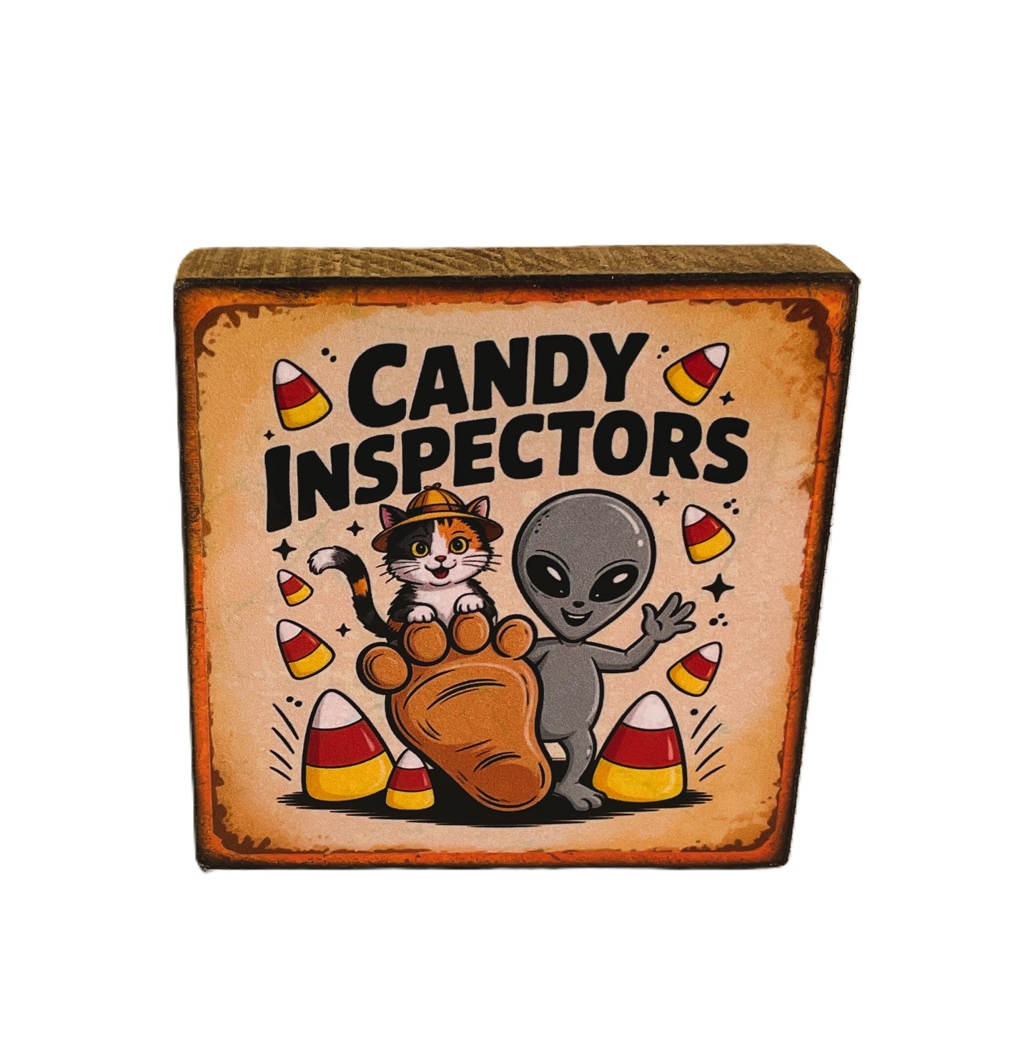 AGD Halloween Decor - Bigfoot Alien Candy Corn Small Block Sign