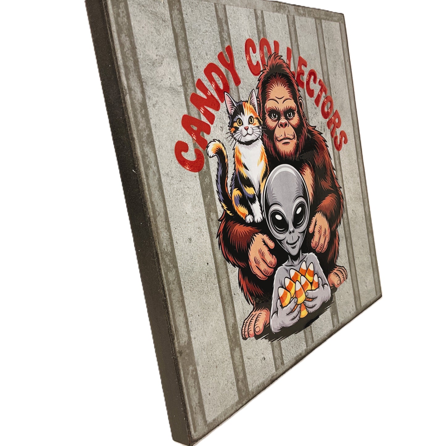 AGD Halloween Decor - Bigfoot Alien Candy Corn Tabletop Easel Sign