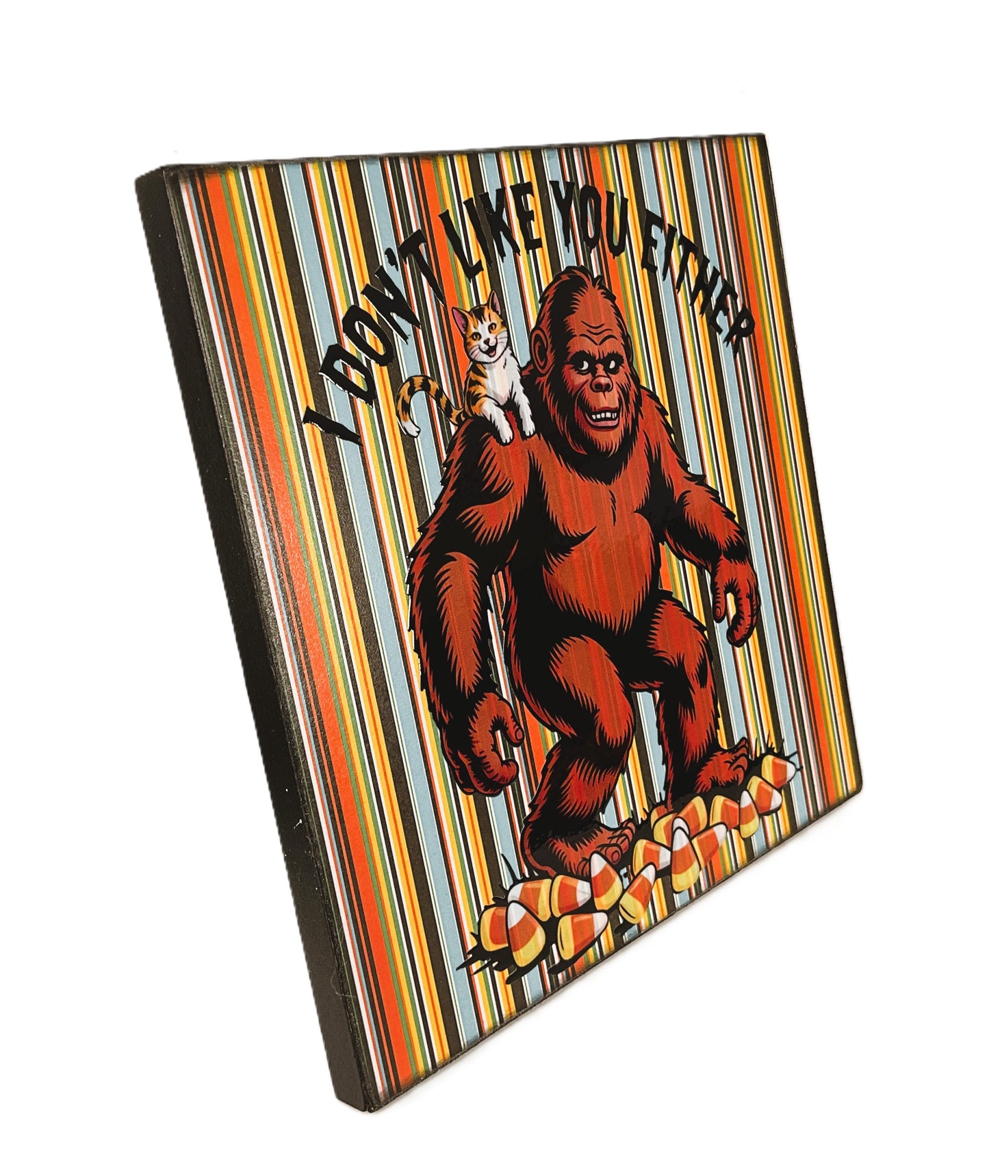 AGD Halloween Decor - Bigfoot Don't Like Candy Corn Tabletop Easel Sign