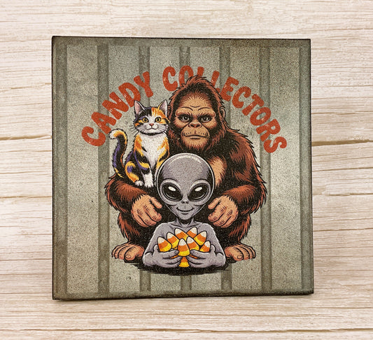 AGD Halloween Decor - Bigfoot Alien Candy Corn Small Block Sign