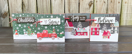 AGD Christmas Decor - Red Black Buffalo Snow Village Block Scene 4pc