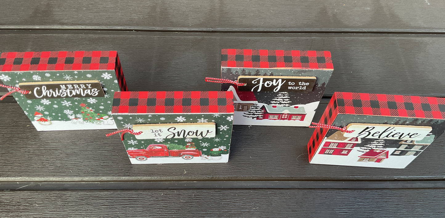 AGD Christmas Decor - Red Black Buffalo Snow Village Block Scene 4pc