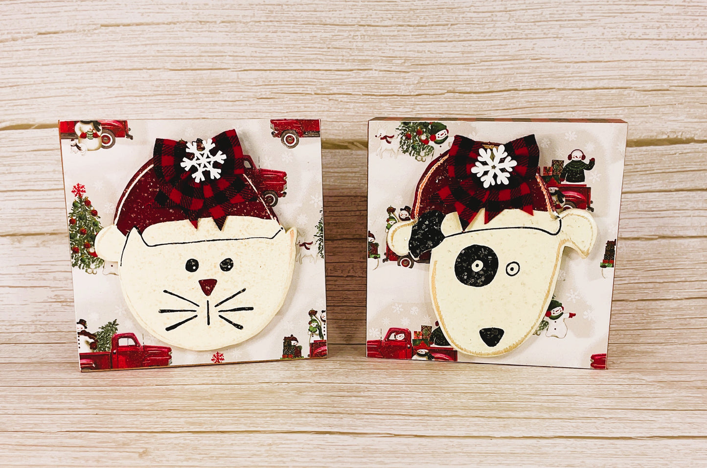 AGD Christmas Decor - Red Black Buffalo Dog Cat Pet Block Signs 2pc
