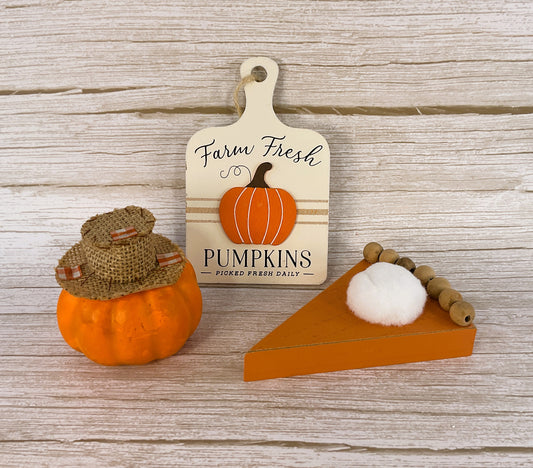 AGD Fall Decor - Wood Pumpkin Pie Cutting Board Tier Tray 3pc Set