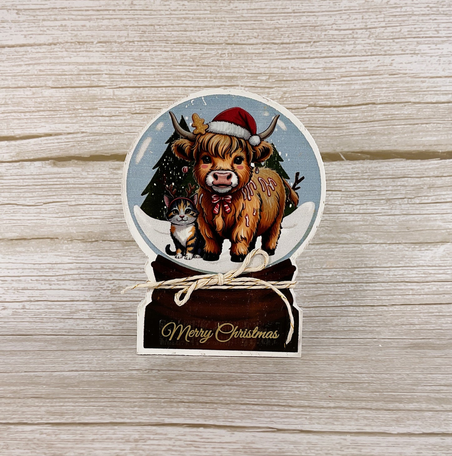 AGD Christmas Decor - Highland Cow Chunky Wood Snow-globe Sitter