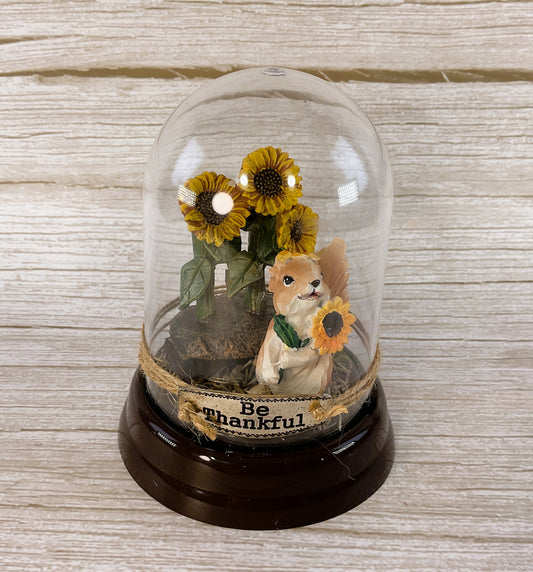 AGD Fall Decor - Sunflowers Squirrel Cloche Small Dome Display