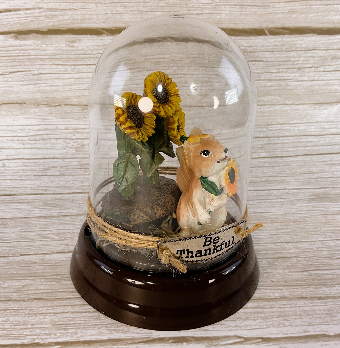 AGD Fall Decor - Sunflowers Squirrel Cloche Small Dome Display