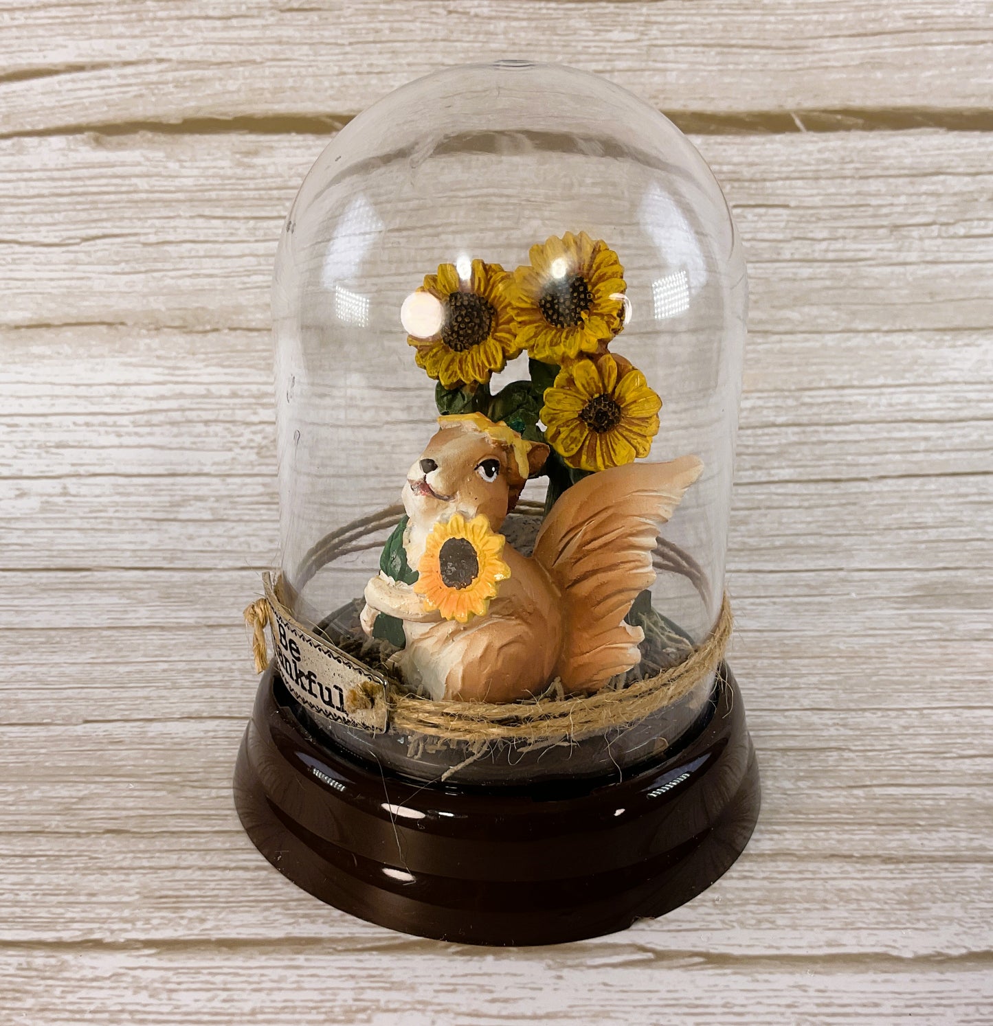 AGD Fall Decor - Sunflowers Squirrel Cloche Small Dome Display