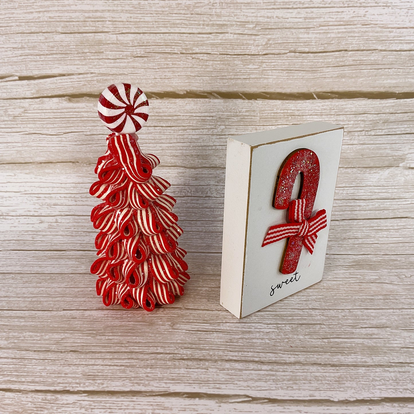 AGD Christmas Decor - White Red Peppermint Tree Sweet Candy Cane 2pc