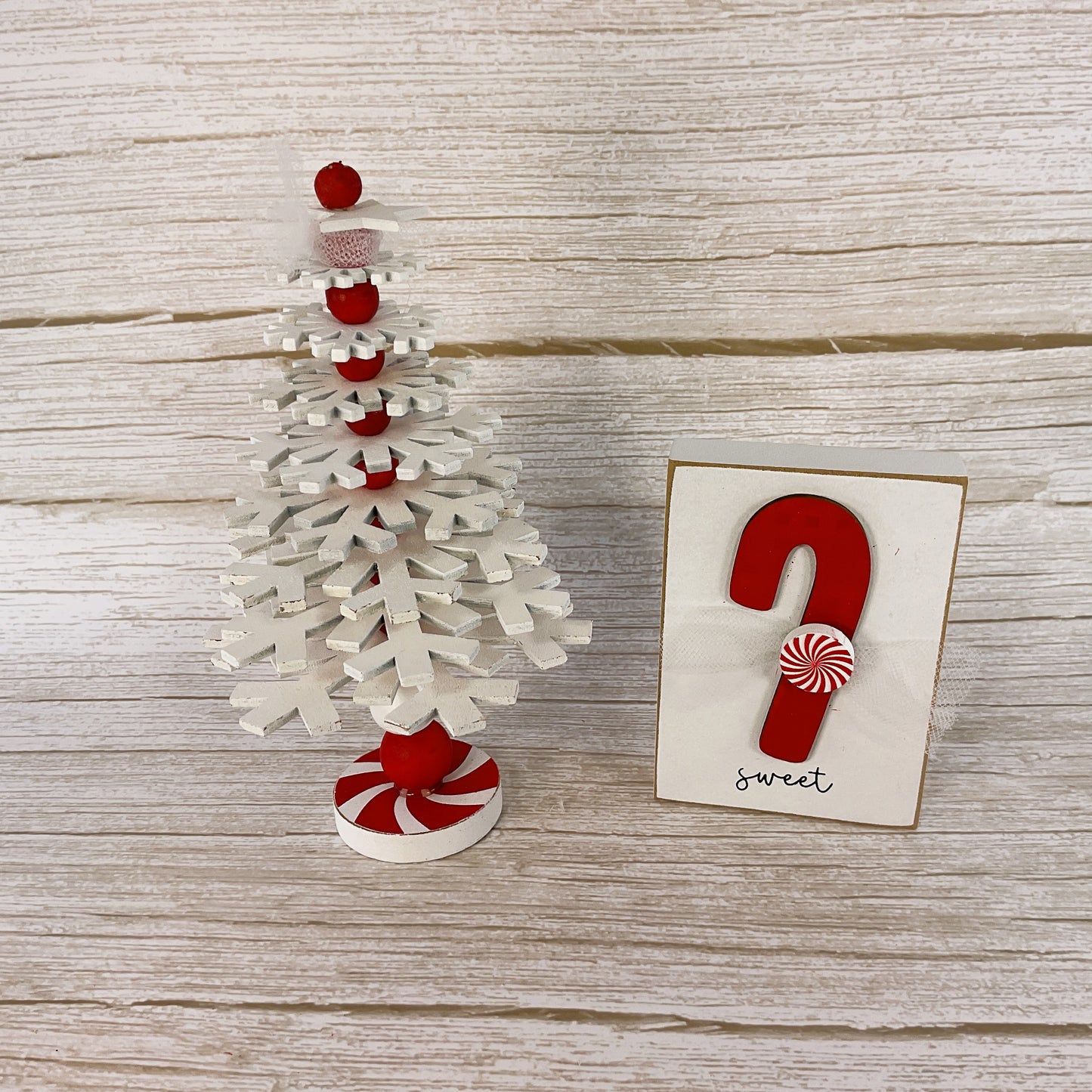 AGD Christmas Decor - White Red Snowflake Tree Sweet Candy Cane 2pc
