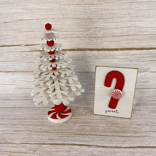 AGD Christmas Decor - White Red Snowflake Tree Sweet Candy Cane 2pc