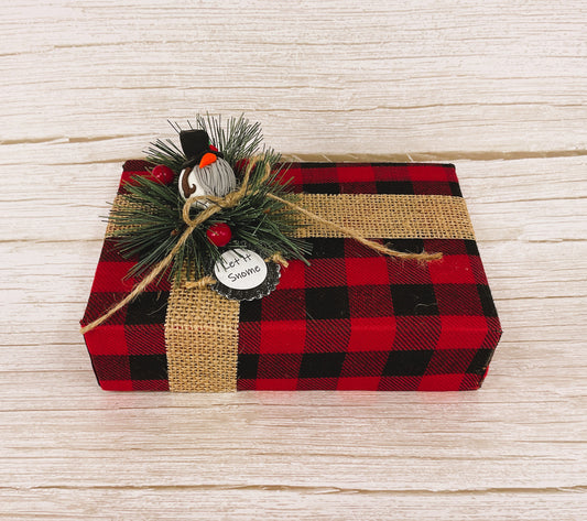 AGD Christmas Decor - Buffalo Check Plaid Snowman Gnome Gift Box
