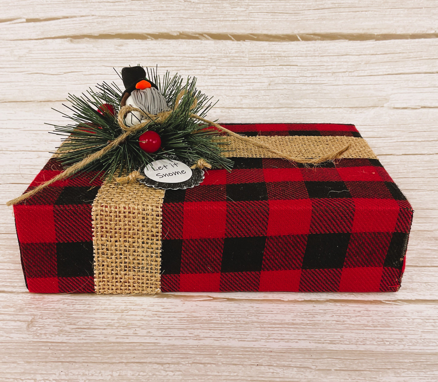 AGD Christmas Decor - Buffalo Check Plaid Snowman Gnome Gift Box
