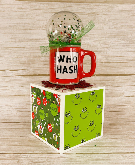 AGD Christmas Decor - Whimsy Green Blocks Ornament Snow-globe 2pc