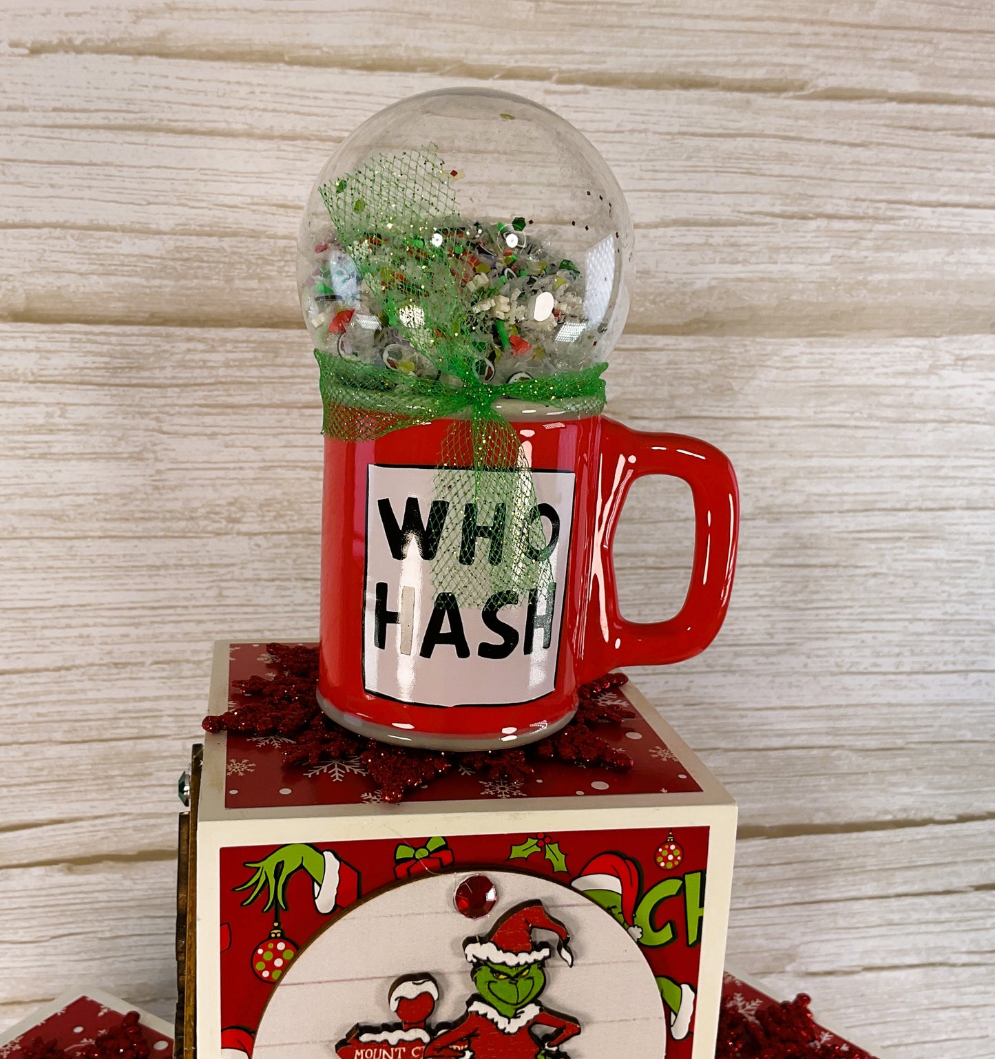 AGD Christmas Decor - Whimsy Green Blocks Ornament Snow-globe 4pc