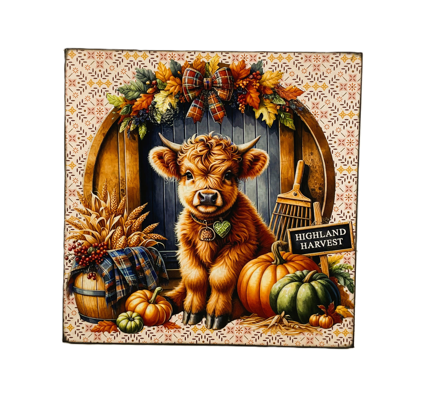 AGD Fall Decor - Autumn Highland Harvest Cow Tabletop Easel Sign