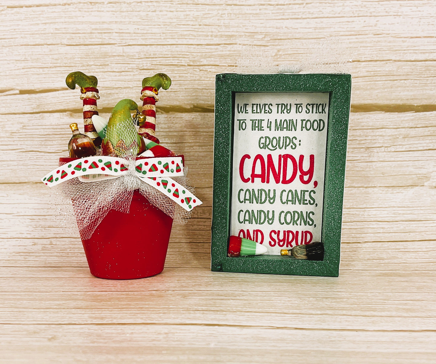 AGD Christmas Decor - Flying Elf Candy Corn Display 2pc Set