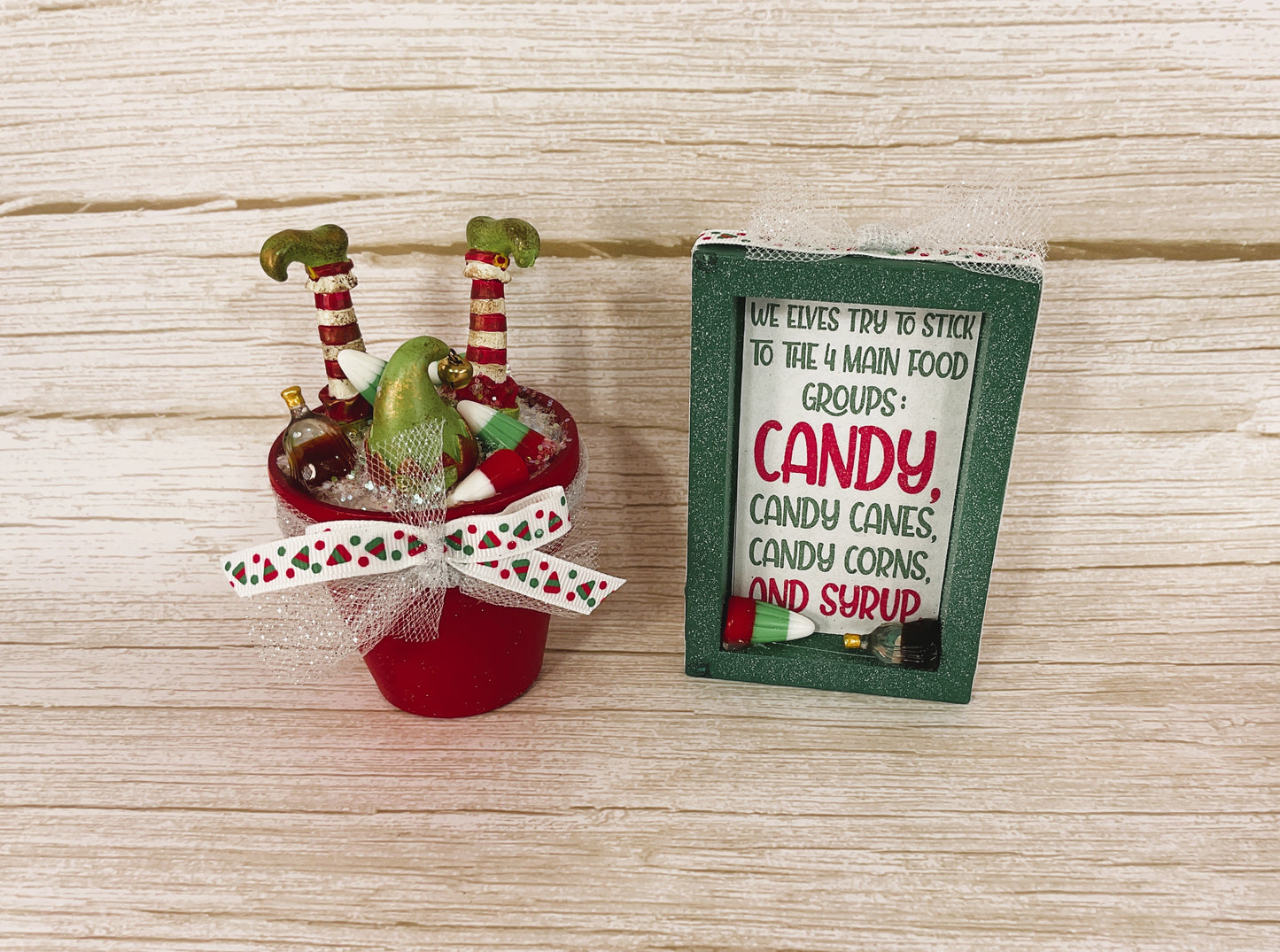 AGD Christmas Decor - Flying Elf Candy Corn Display 2pc Set