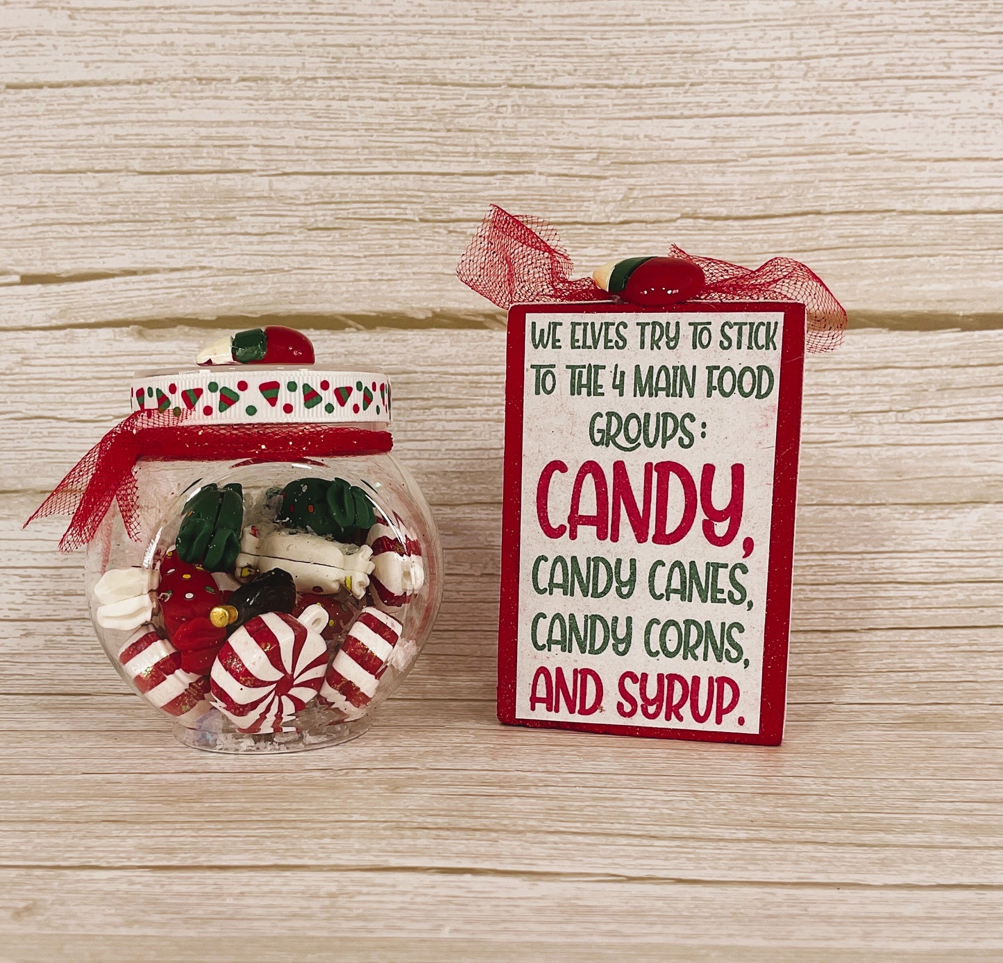 AGD Christmas Decor - Whimsy Green Block Sign Ornament Snow-globe 2pc