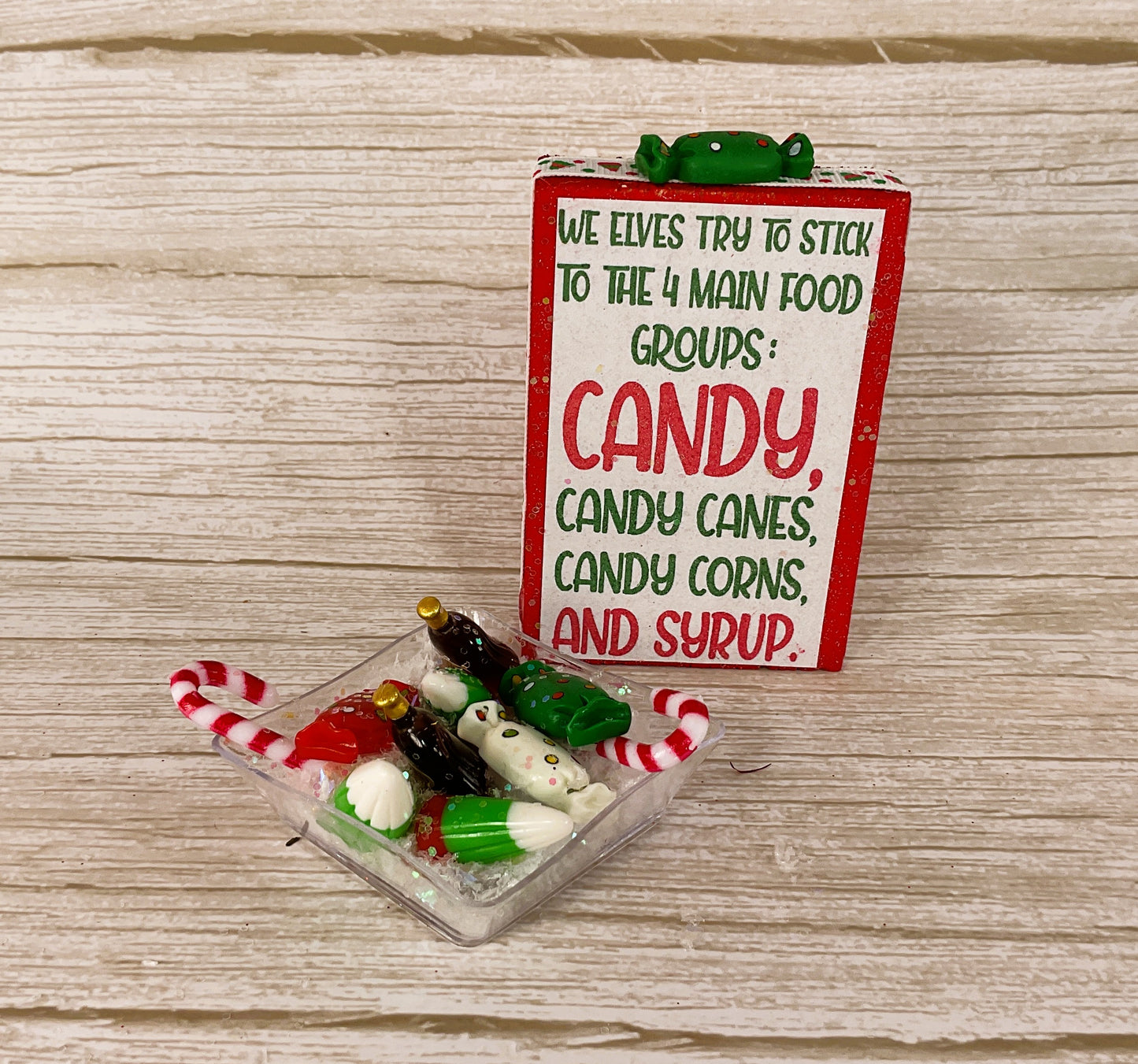 AGD Christmas Decor - Miniature Plastic Elf Candy Tray and Sign 2pc Set
