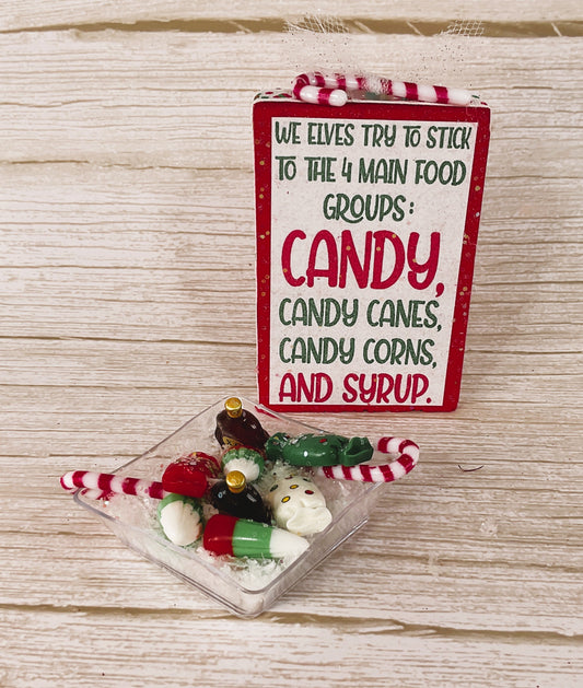 AGD Christmas Decor - Miniature Plastic Elf Candy Tray and Sign 2pc Set