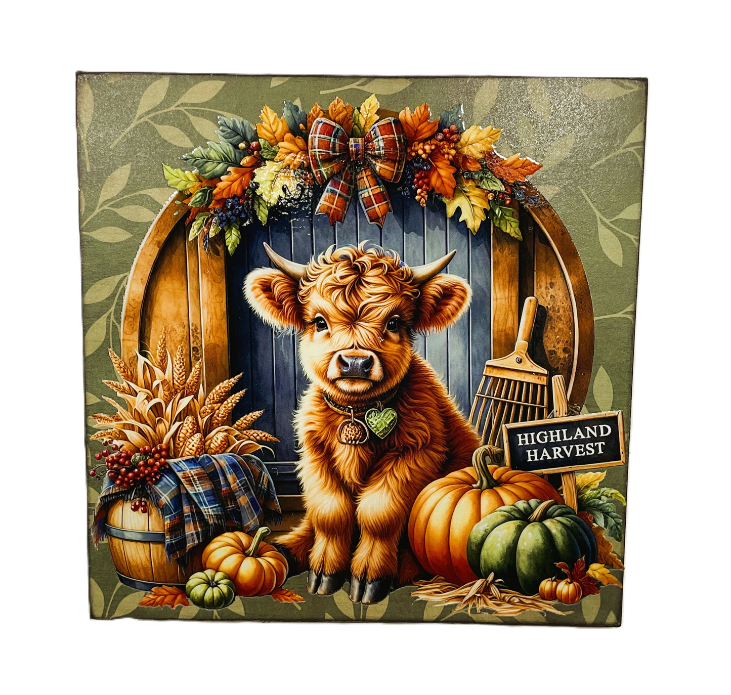 AGD Fall Decor - Autumn Highland Harvest Cow Tabletop Easel Sign
