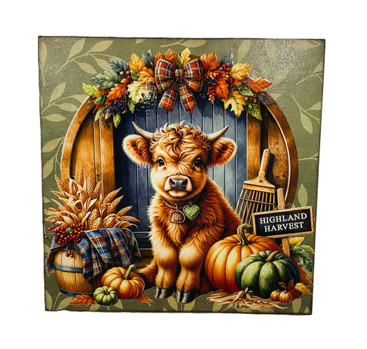 AGD Fall Decor - Autumn Highland Harvest Cow Tabletop Easel Sign