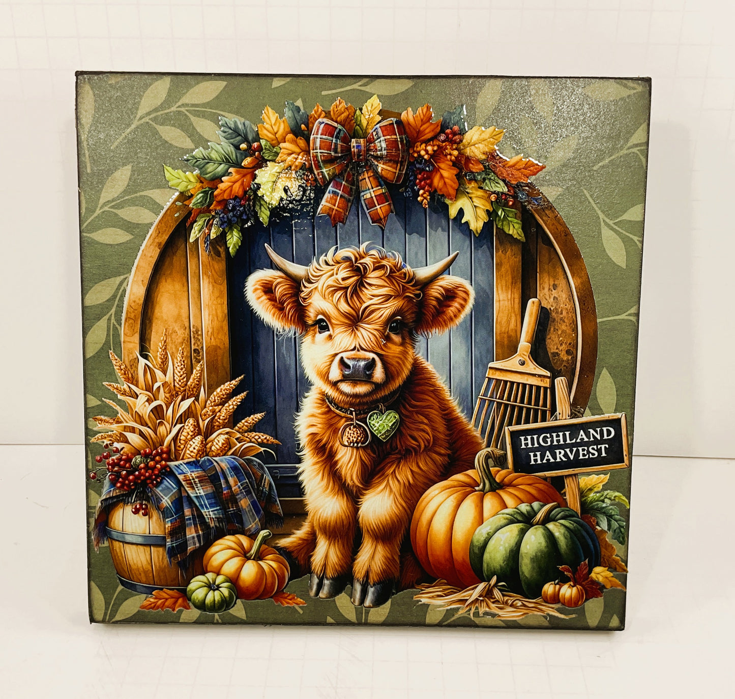 AGD Fall Decor - Autumn Highland Harvest Cow Tabletop Easel Sign