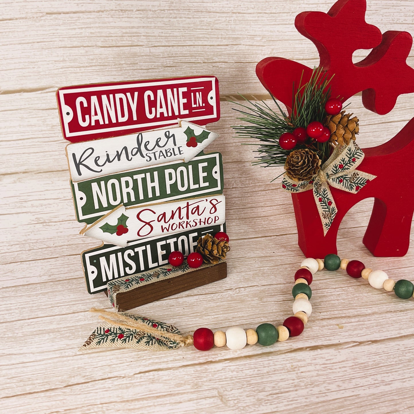 AGD Christmas Decor - Red Reindeer Directional Sign 3pc Set