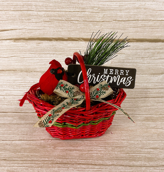 AGD Christmas Decor - Red Cardinal Small Floral Winter Woven Basket