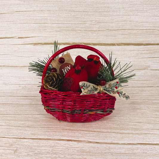 AGD Christmas Decor - Red Cardinal Small Floral Winter Woven Basket